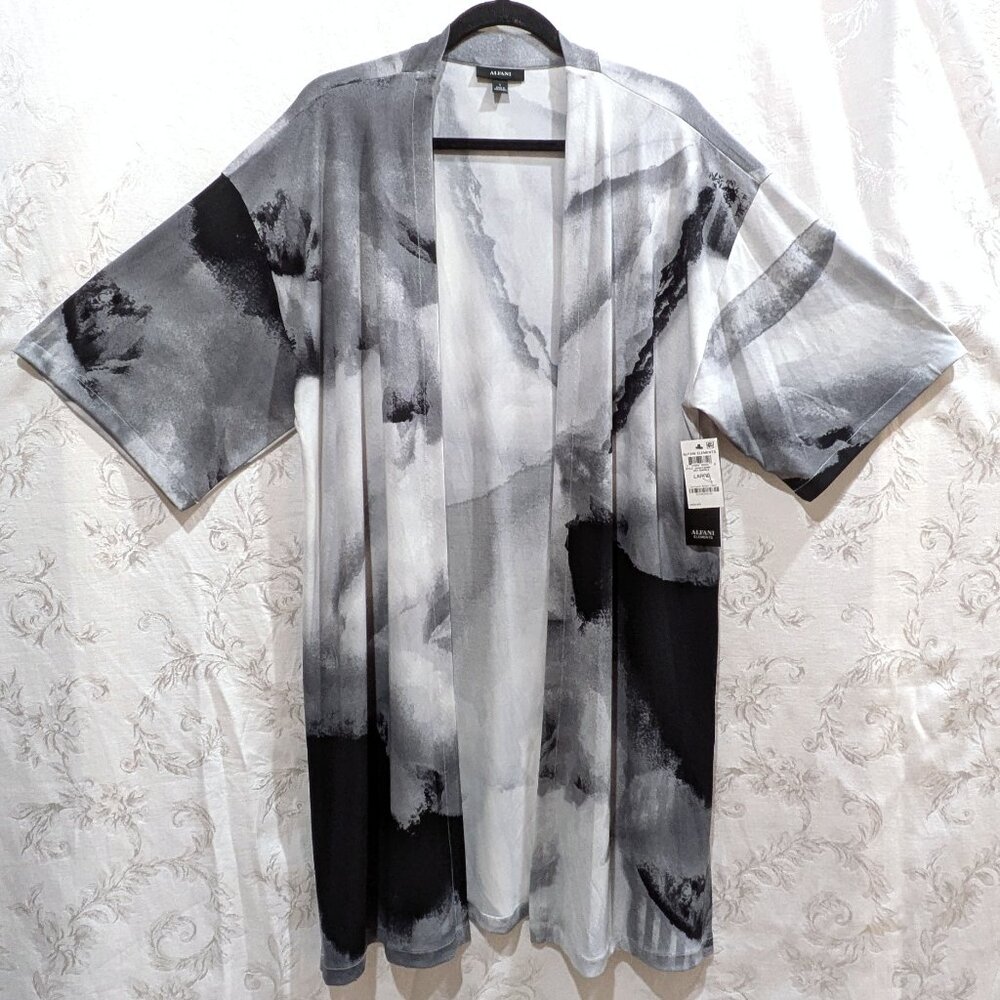 Long Open Front Marble Kimono Cardigan L Flowy Boho Funky Artsy Lagenlook Y3K